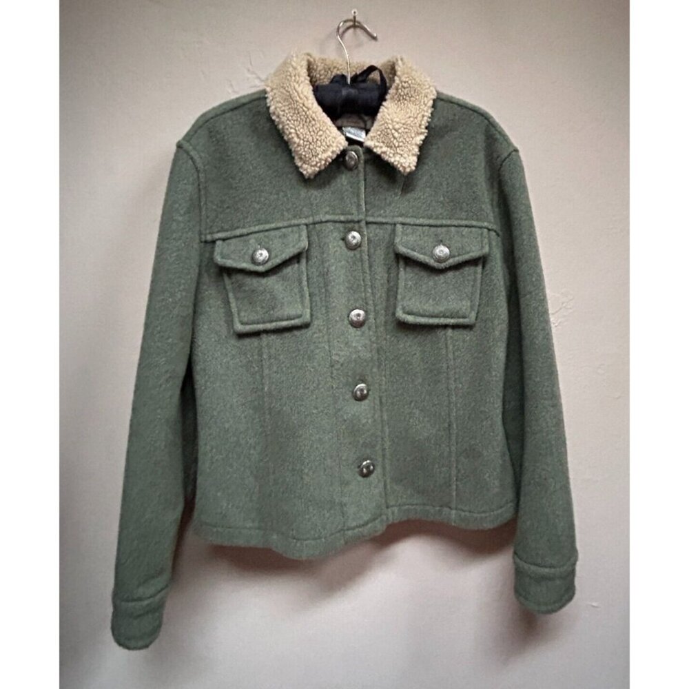 Tasha Polizzi Collection Acrylic Blend Sherpa Fleece Collar Jacket Large Green